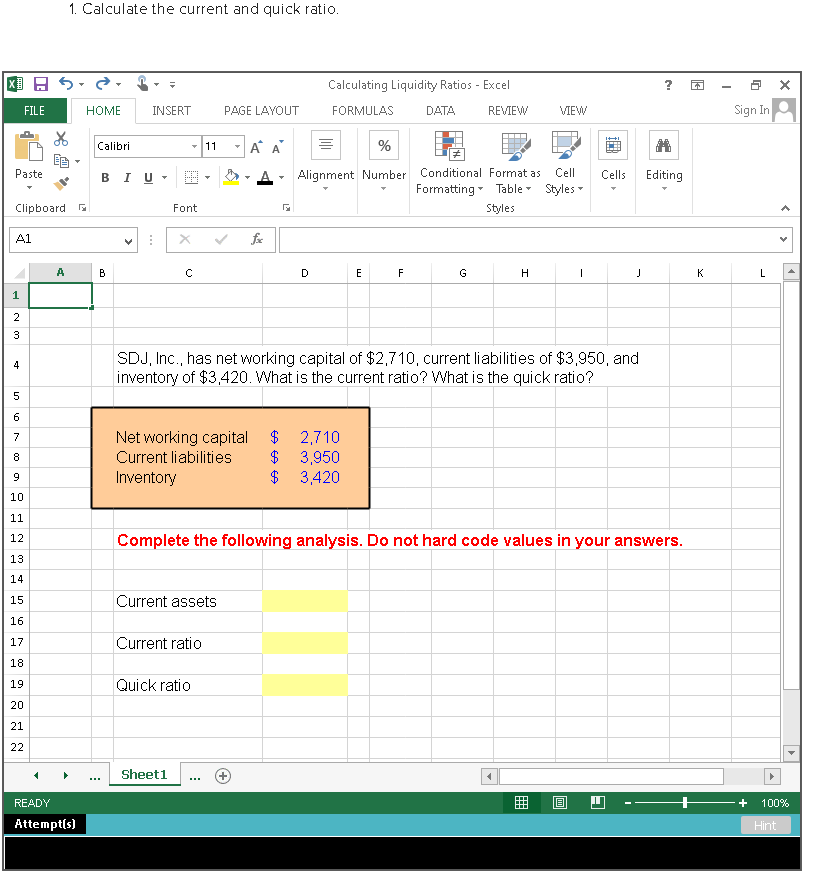 Solved 1. Calculate The Current And Quick Ratio. | Chegg.com | Chegg.com