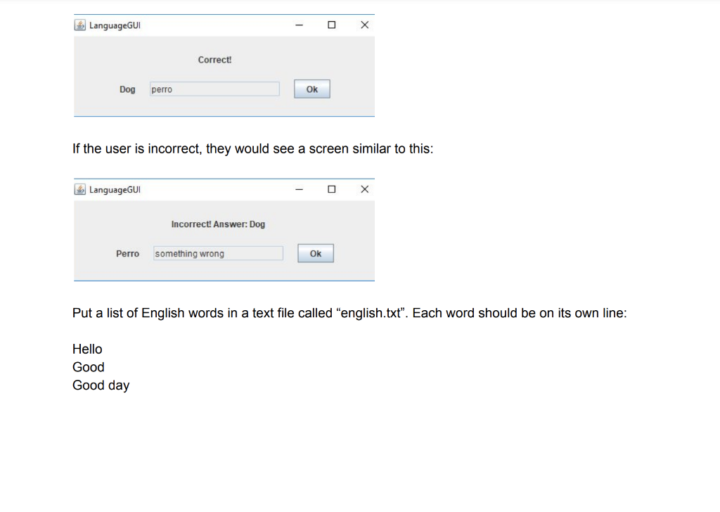 Language Study GUI Use the Java Swing library to | Chegg.com