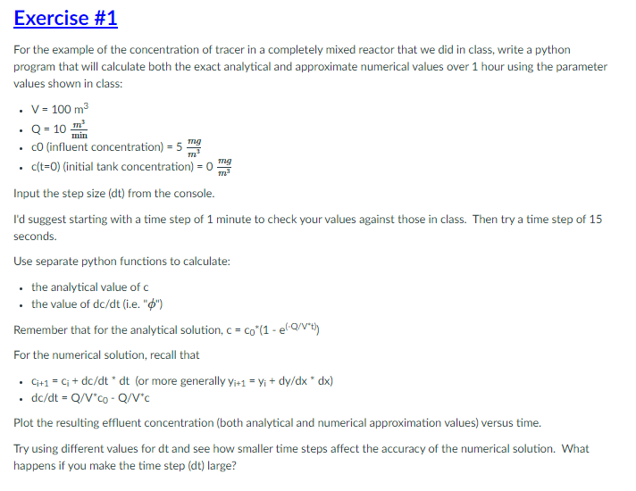 Exercise #1 For the example of the concentration of | Chegg.com