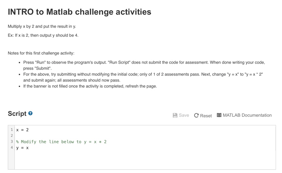 Solved INTRO to Matlab challenge activities Multiply x by 2