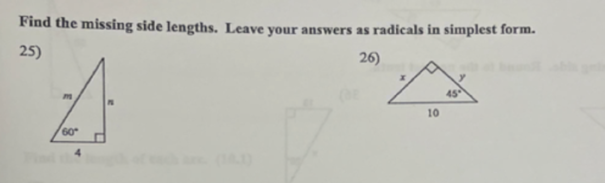 Solved Find the missing side lengths. Leave your answers as | Chegg.com