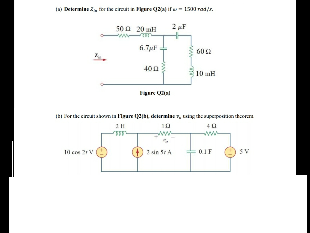 Solved (a) Determine Zin for the circuit in Figure Q2(a) if | Chegg.com