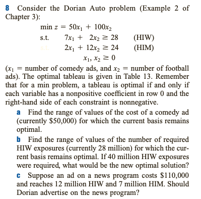 Solved 8 Consider the Dorian Auto problem (Example 2 of | Chegg.com