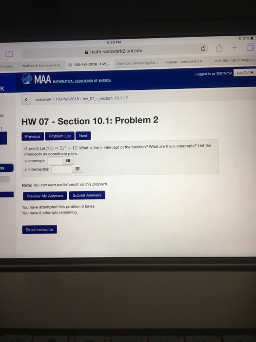Solved 5:33 PM a math-webwork2.unl.edu WeBworK Homework 0 O | Chegg.com