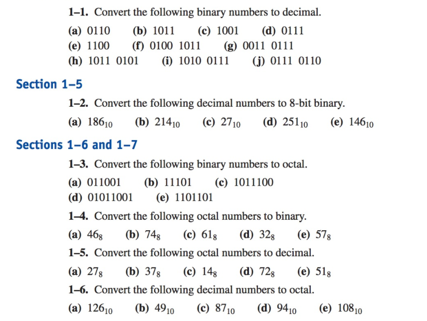 Solved 1-1. Convert the following binary numbers to decimal. | Chegg.com