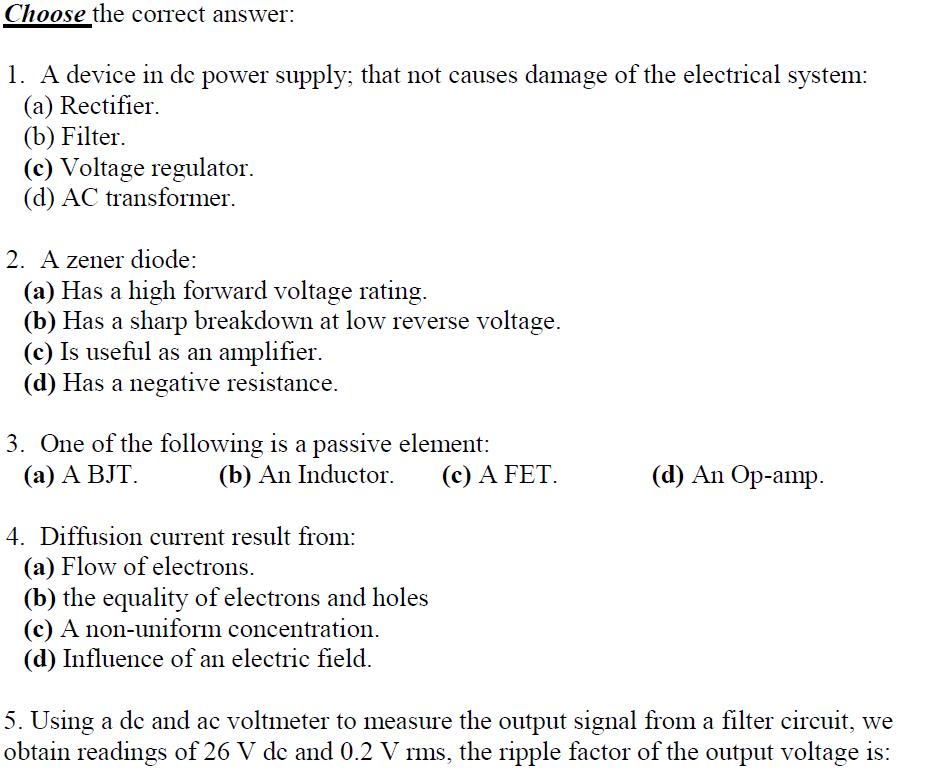 Solved Choose the correct answer: 1. A device in dc power | Chegg.com