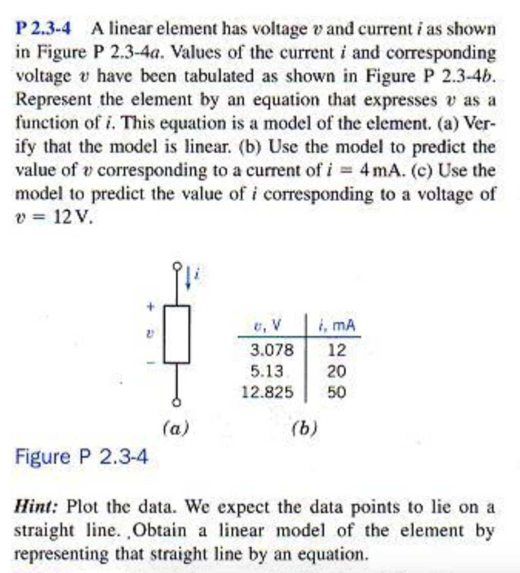 Linear Element Solved P 2.3-4 A linear element has voltage v and current i | Chegg.com