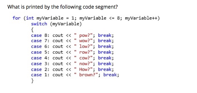 Solved What is printed by the following code segment? for | Chegg.com