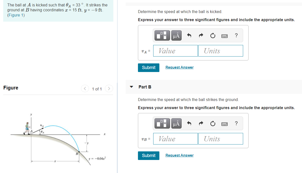 Solved The ball at A is kicked such that 0 A = 33°. It | Chegg.com