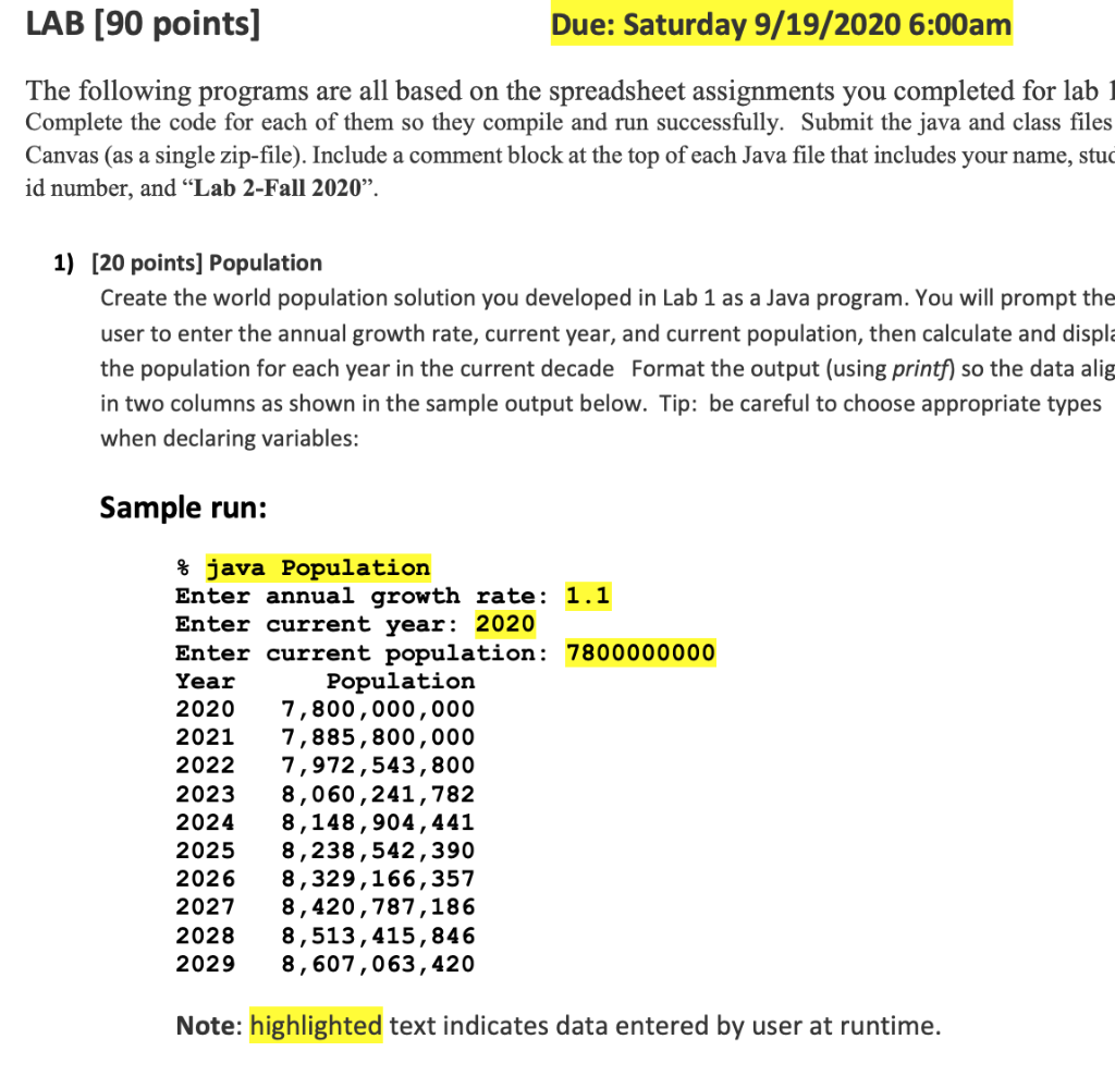 Solved LAB (90 points] Due: Saturday 9/19/2020 6:00am The | Chegg.com