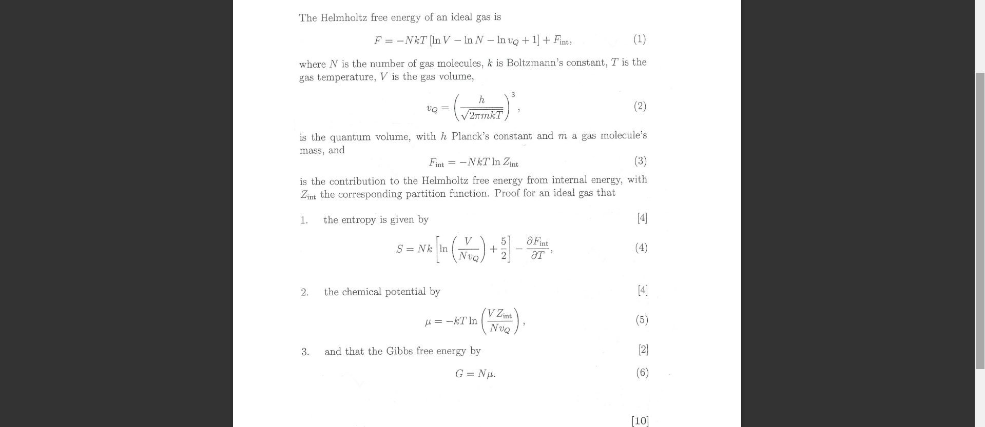 Solved The Helmholtz Free Energy Of An Ideal Gas Is | Chegg.com