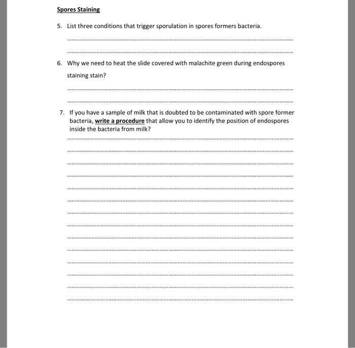 Solved Spores Staining 5. List three conditions that trigger | Chegg.com