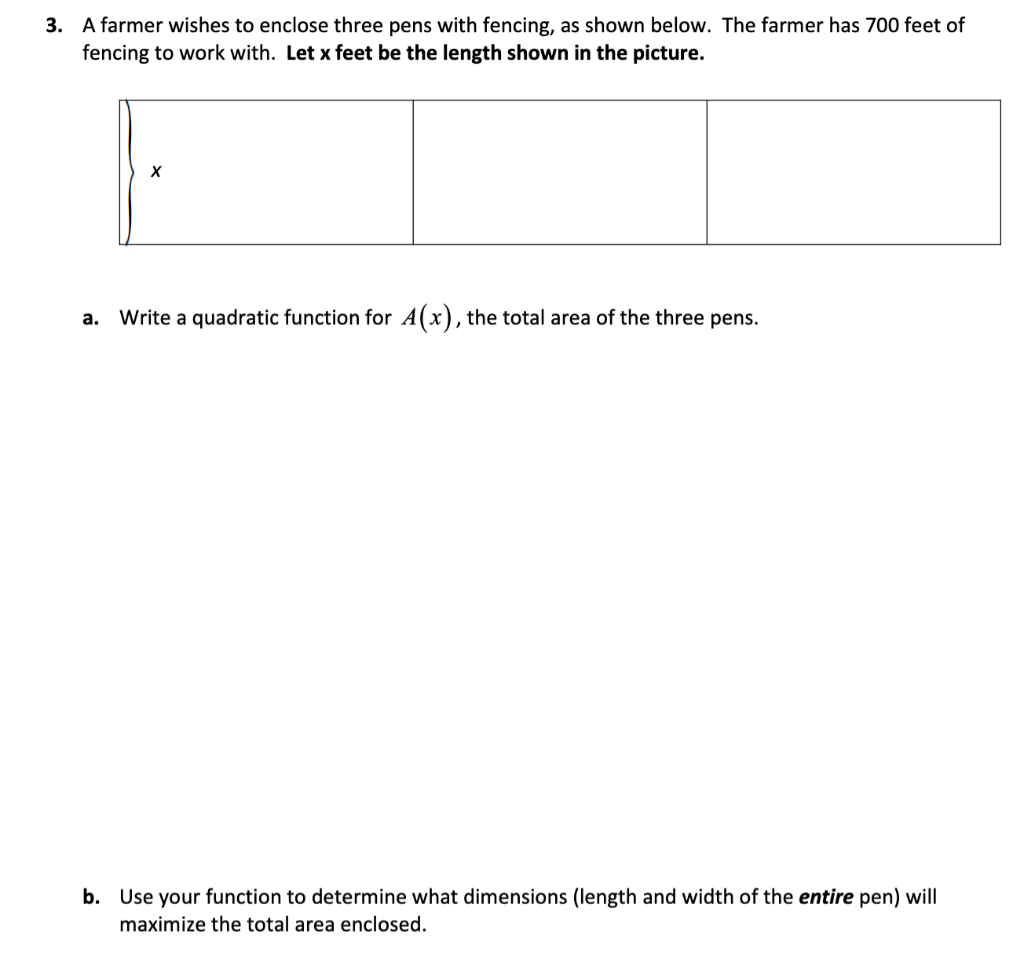 Solved 3. A farmer wishes to enclose three pens with | Chegg.com