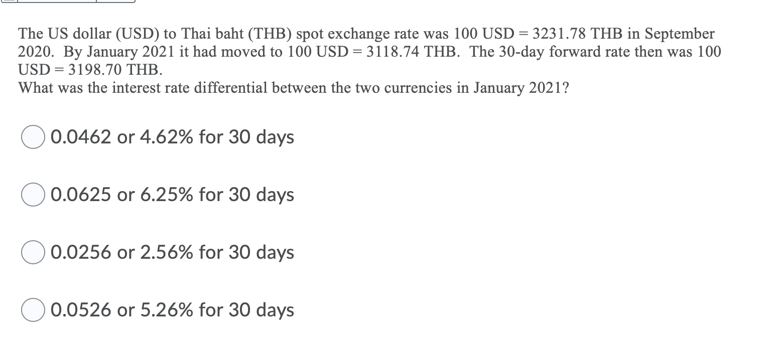 Solved The US Dollar USD To Thai Baht THB Spot Chegg Com   Php0AoGUA