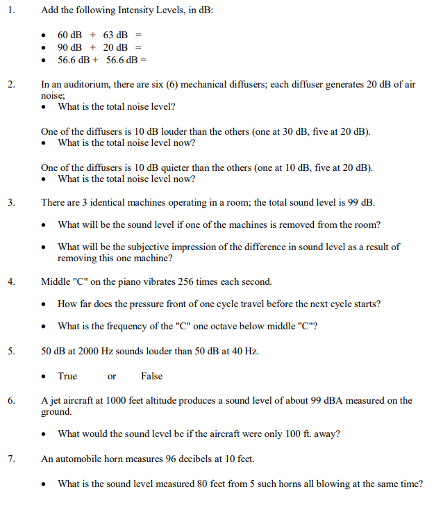 Solved 1. Add the following Intensity Levels, in dB: • 60 dB | Chegg.com