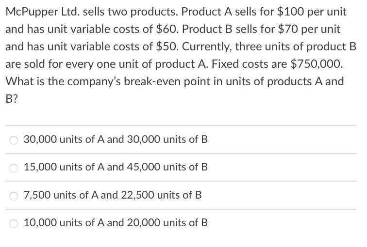 Solved McPupper Ltd. Sells Two Products. Product A Sells For | Chegg.com