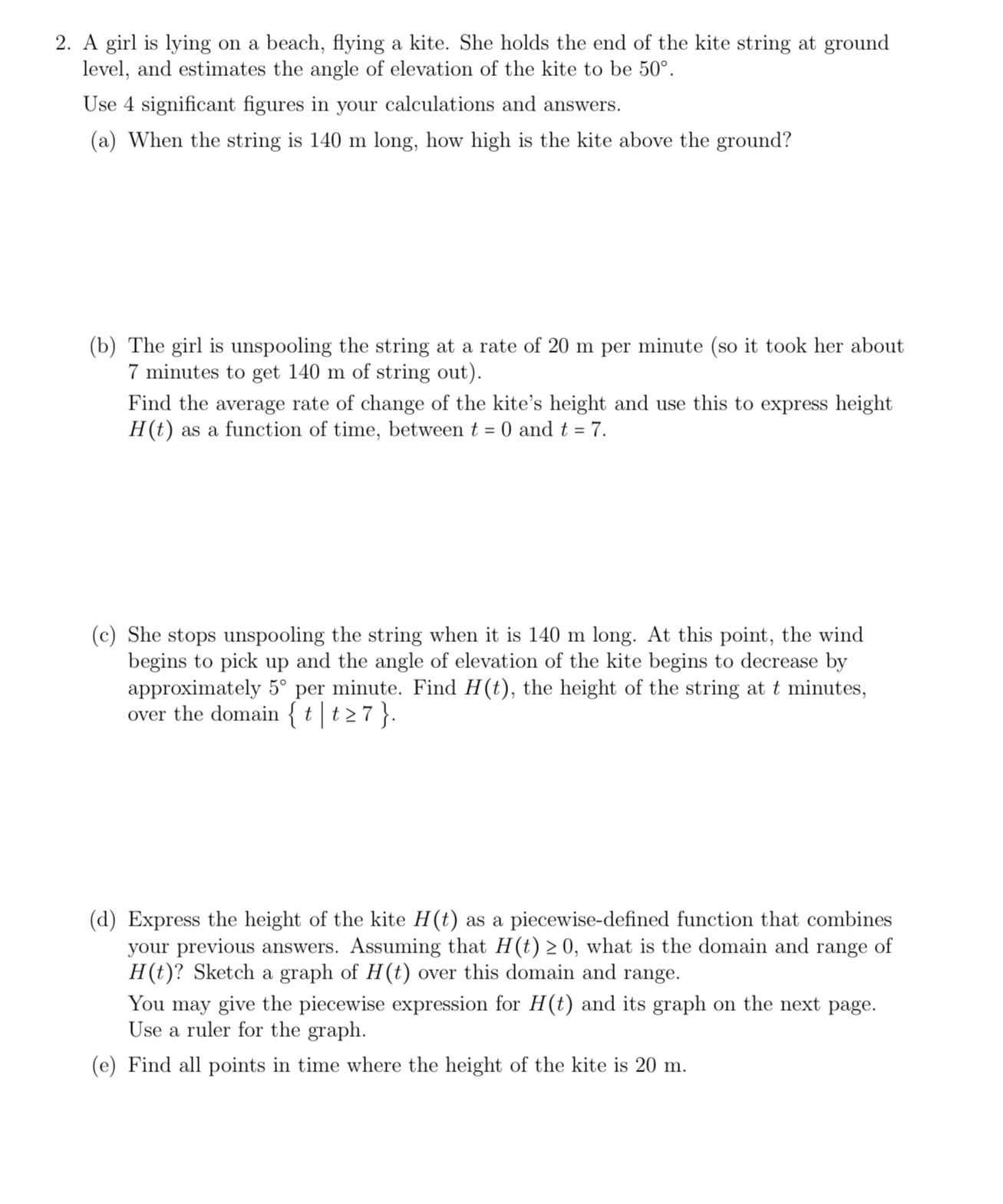 Solved 2. A girl is lying on a beach, flying a kite. She | Chegg.com