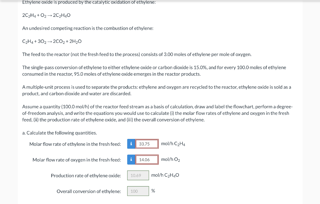 Solved Ethylene oxide is produced by the catalytic oxidation