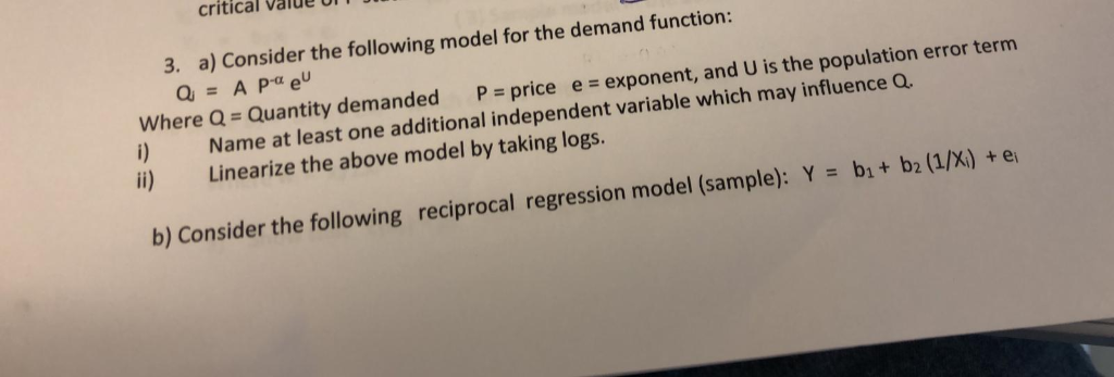 Solved critical Value on 3. a) Consider the following model | Chegg.com