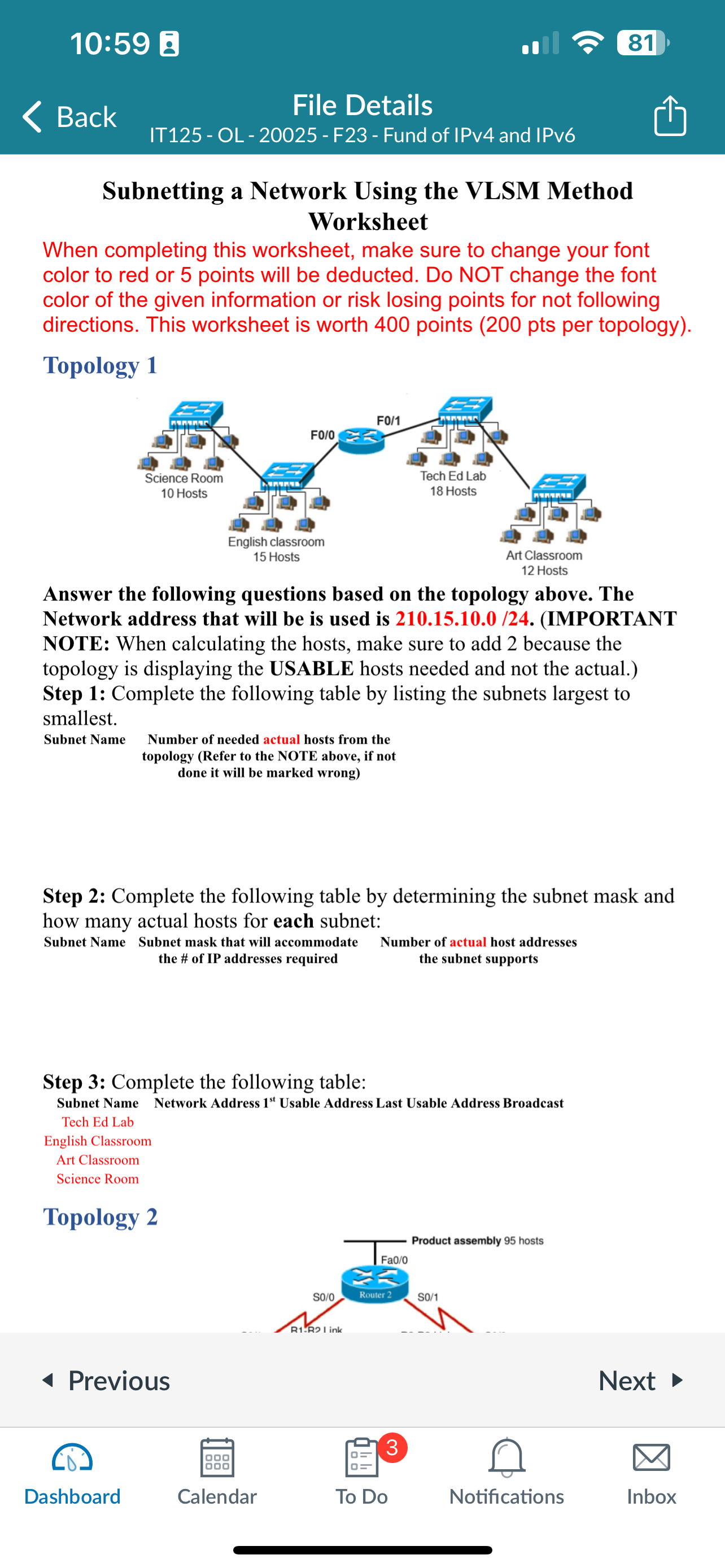 Solved Subnetting A Network Using The VLSM Method Worksheet | Chegg.com