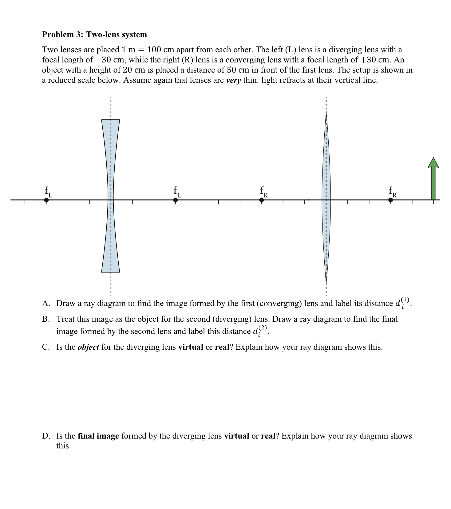 Solved Problem 3: Two-lens system Two lenses are placed 1 | Chegg.com