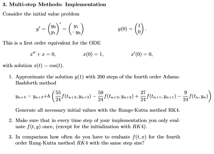 3. Multi-step Methods: Implementation Consider the | Chegg.com