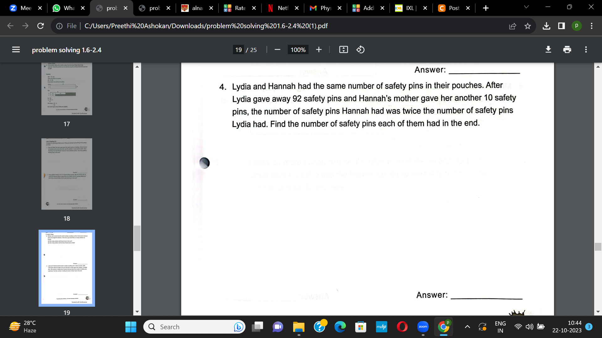 Solved 4. Lydia and Hannah had the same number of safety