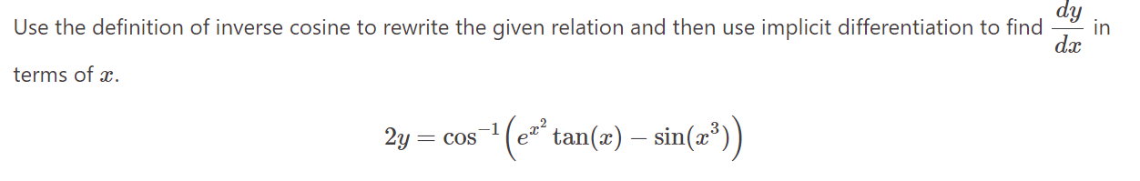 Solved Use the definition of inverse cosine to rewrite the | Chegg.com
