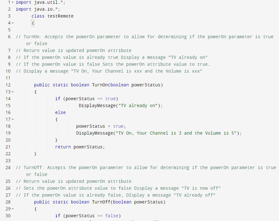 Solved 41 // SetModeTV: Accepts the poweron parameter to | Chegg.com