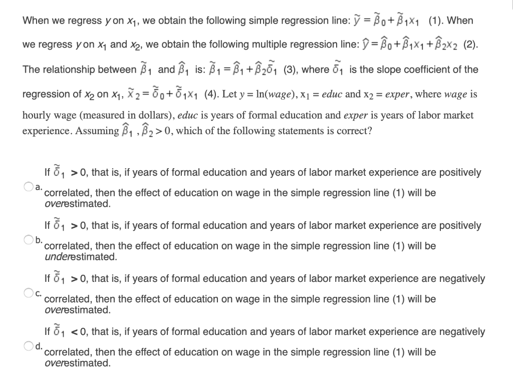 Solved When We Regress Yon X1 We Obtain The Following Si Chegg Com