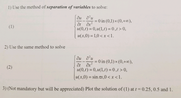 Solved 1) Use the method of separation of variables to | Chegg.com