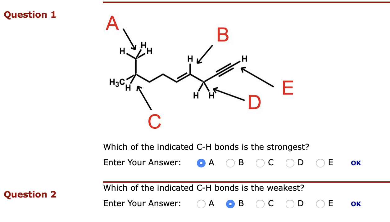 Solved Question 1 A B. H. CH Н. H3C E H D С Which of the | Chegg.com