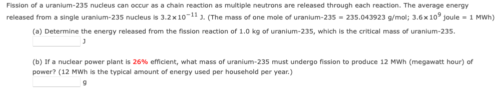 Solved Fission Of A Uranium-235 Nucleus Can Occur As A Chain | Chegg.com