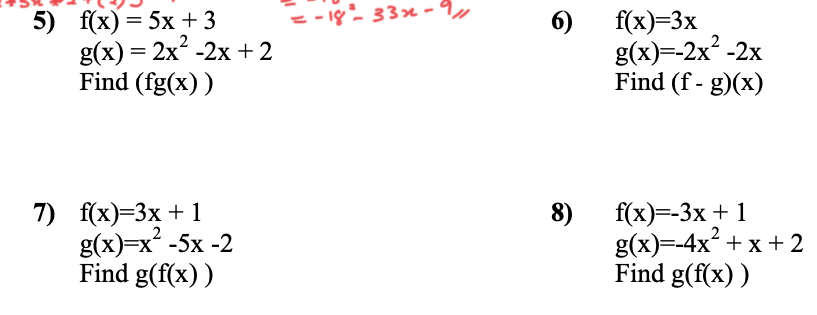 Solved F X 5x 3 −182−33x−9 G X 2x2−2x 2 Find Fg X 6