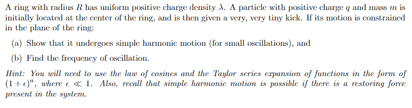 Solved A ring with radius R has uniform positive charge | Chegg.com
