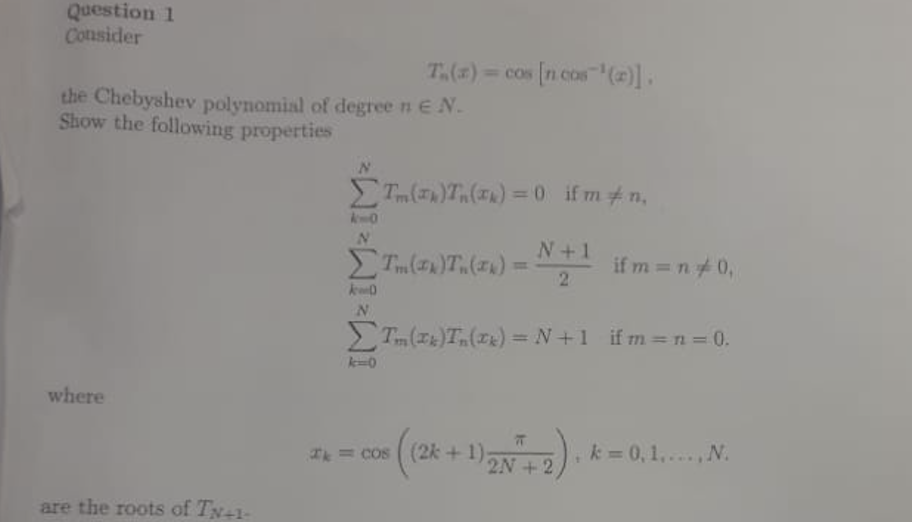 Solved Tn(x)=cos[ncos−1(x)]. the Chebyshev polynomial of | Chegg.com