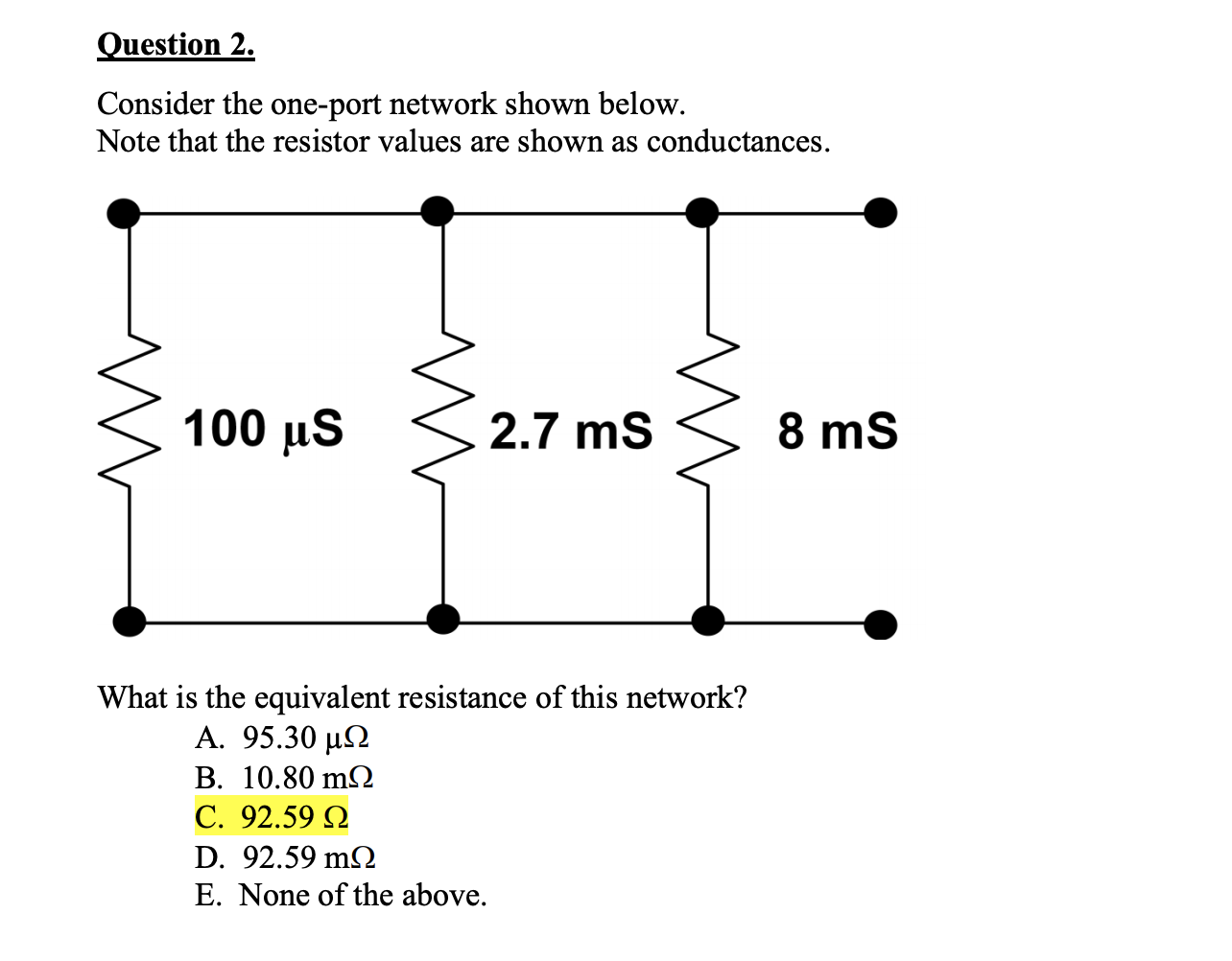 Solved Question 2. Consider the one-port network shown | Chegg.com