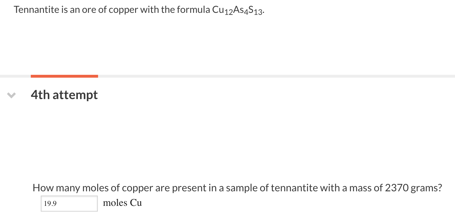 Solved Tennantite is an ore of copper with the formula | Chegg.com