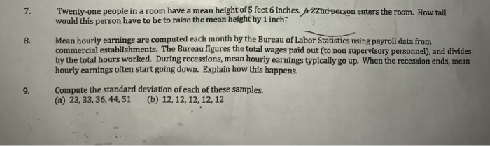 Solved Twenty-one people in a room have a mean height of 5 | Chegg.com