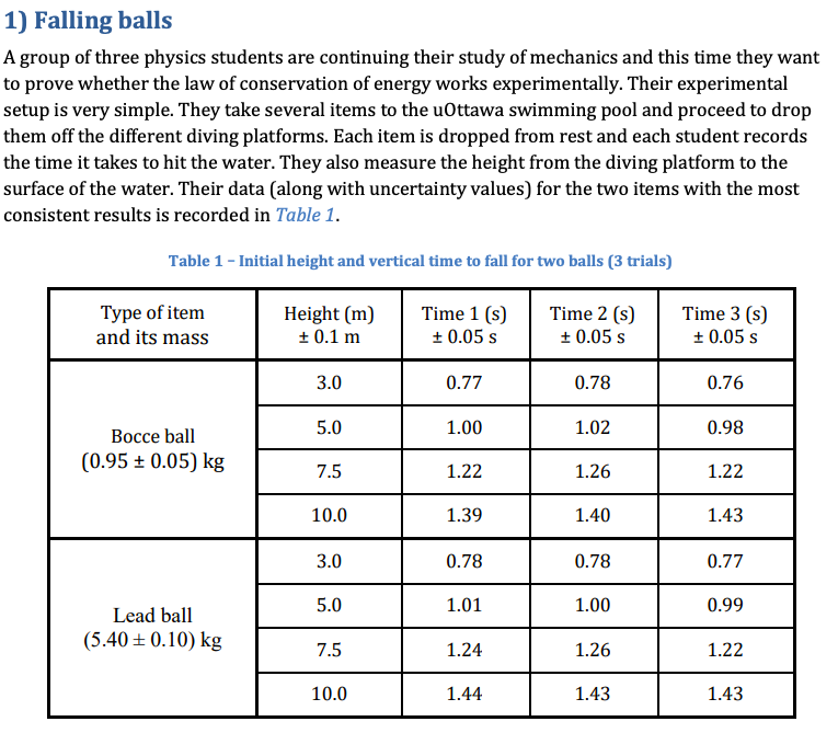 Solved Question 1 a)For the lead ball, calculate the average