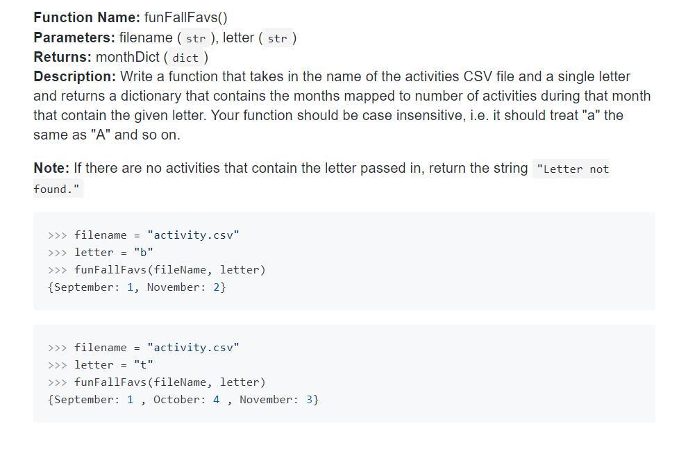 Function Name: funFallFavs() Parameters: filename ( | Chegg.com