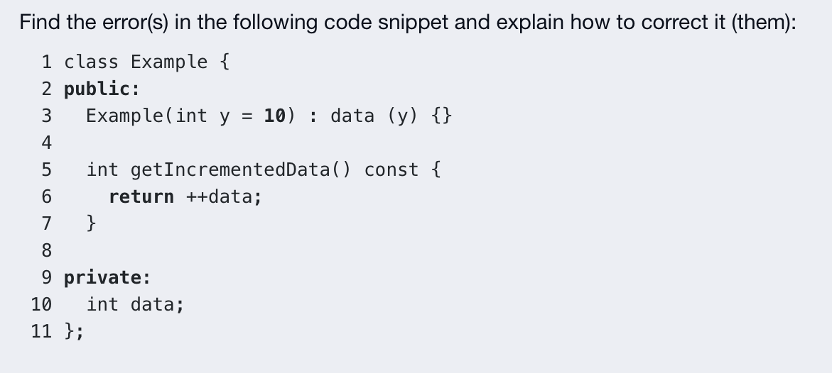 Solved Find the error(s) in the following code snippet and | Chegg.com