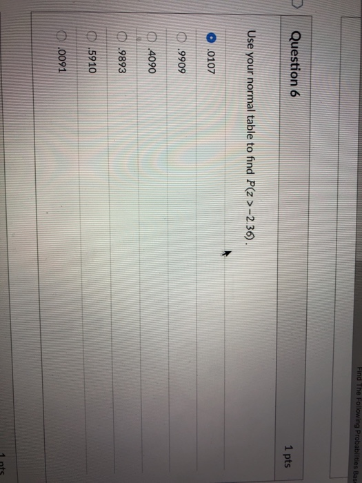 Solved Question 6 1 pts Use your normal table to find | Chegg.com