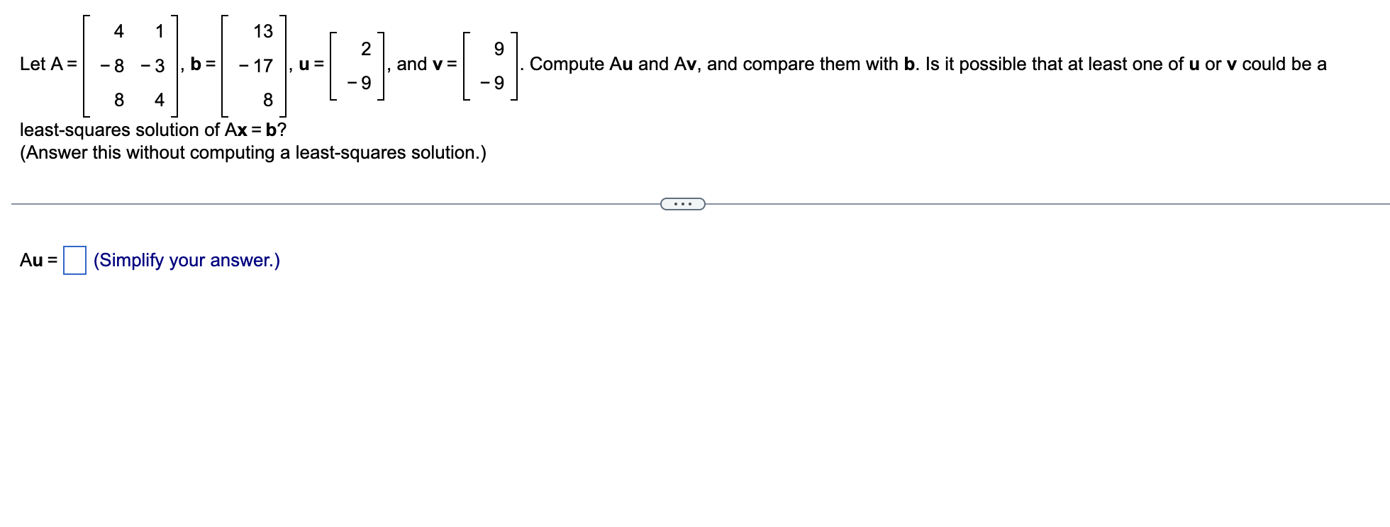 Solved 4 1 13 2 Let A = - 3 B = - 17 And V= [-] - 9 9 8 4 8 | Chegg.com