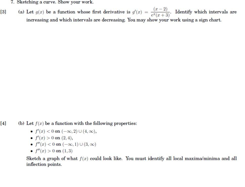 Solved [3] 7. Sketching A Curve. Show Your Work. (2-2) (a) | Chegg.com