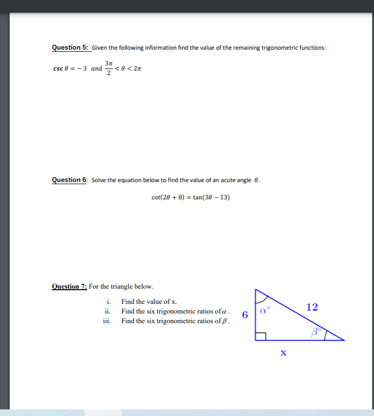 Solved Question 5: Given the following information find the | Chegg.com