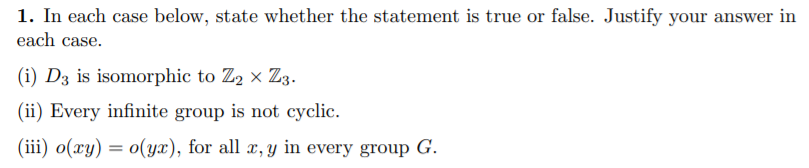 Solved 1. In each case below, state whether the statement is | Chegg.com