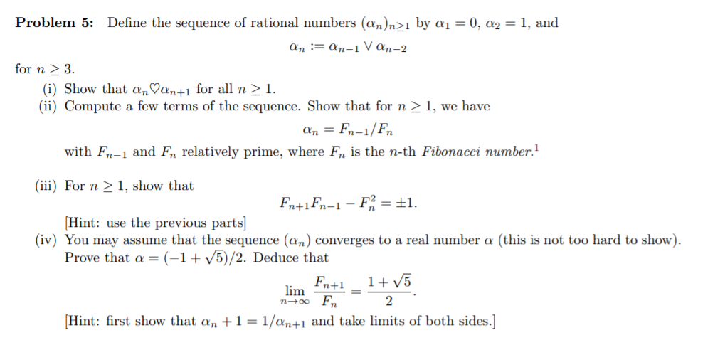 Problem 5: Define the sequence of rational numbers | Chegg.com