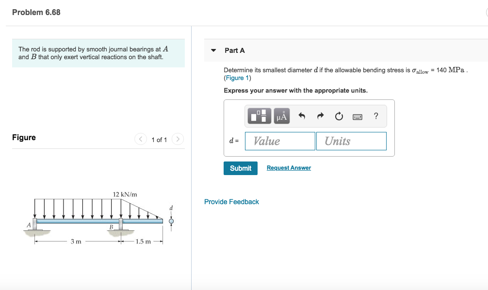 Solved Problem 6.68 The rod is supported by smooth journal | Chegg.com