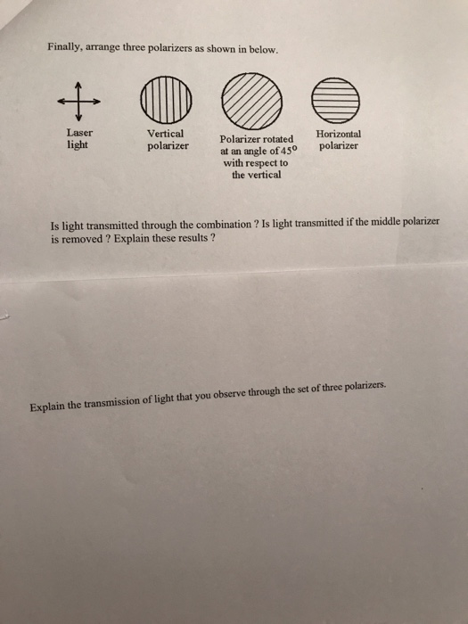 Solved Finally, Arrange Three Polarizers As Shown In Below. | Chegg.com